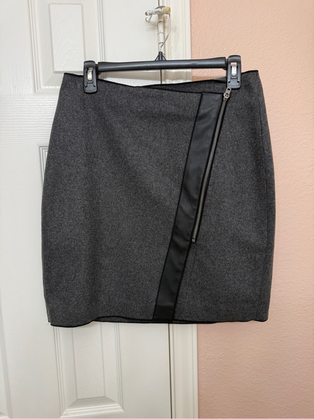 Banana Republic Charcoal Gray Pencil Skirt with Faux-Leather Trim